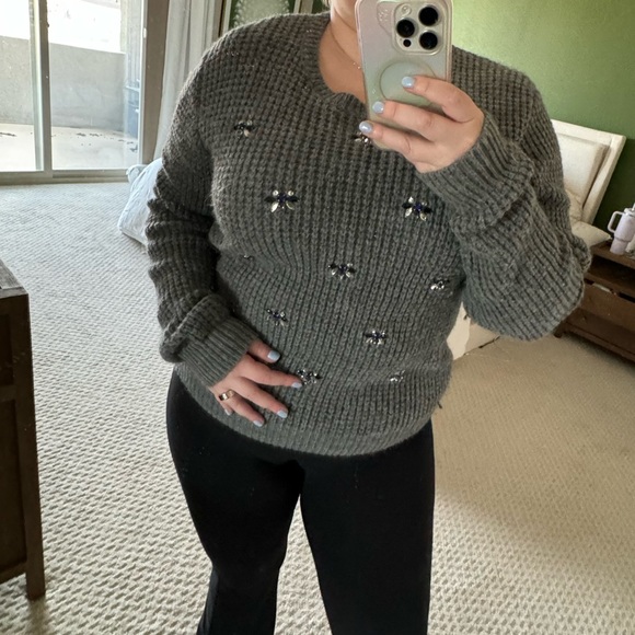 Gray MARKUS LUPFER DAISY EMBELLISHED WAFFLE-KNIT SWEATER - Picture 7 of 7